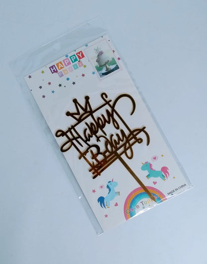 Express Golden Happy Birthday Cake Topper