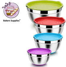 SS 4pcs Mixing Bowl Set With Lids & Measurment