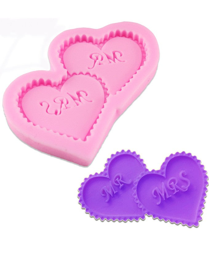 SILICON MR AND MRS HEART FONDANT MOLD