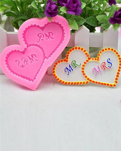 SILICON MR AND MRS HEART FONDANT MOLD