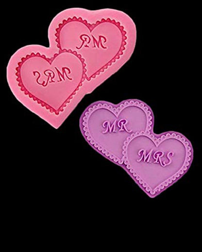 SILICON MR AND MRS HEART FONDANT MOLD