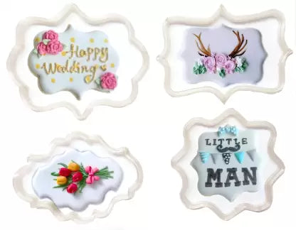 Vintage Plaque Cookie Frame Cutter 4pcs Set